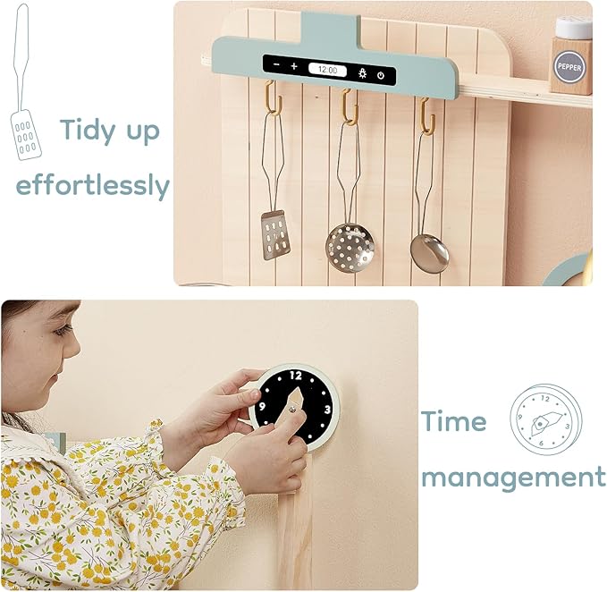 Play Kitchen for Kids, Wooden Toy Play Kitchen Chef Pretend Play Set for Toddlers with Stove, Oven, Utensils and Sink, Toys Kitchen with Cookware Accessories for 3+ Year Old Girls & Boys