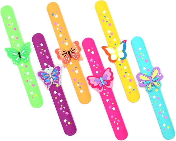 Butterfly Theme Slap Bracelets Party Favors-Butterfly Silicone Wristbands (6pack) for Boys&Girls Birthday&Butterfly Theme Party Supplies Carnival Prizes Suit Classroom Exchanging Gifts