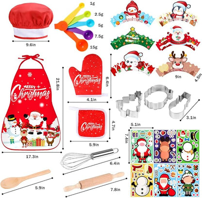 Labeol Christmas Kitchen Kids Cooking Sets Real, 27 PCS Kids Baking Set with Apron, Chef Hats and Oven Mitts for Christmas Dinner Party Baking, Fun Cooking Gifts for Boys Girls