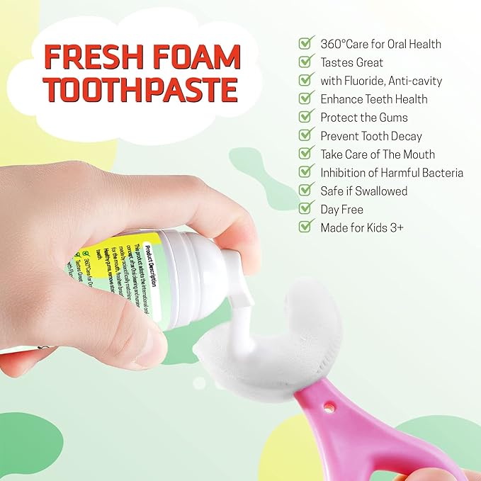 Foam Toothpaste Kids,Toddler Whitening Toothpaste with Low Fluoride & Natural Formula to Reduce Plaque,Kids Foaming Toothpaste for U Shaped Toothbrush for Children (Watermelon)