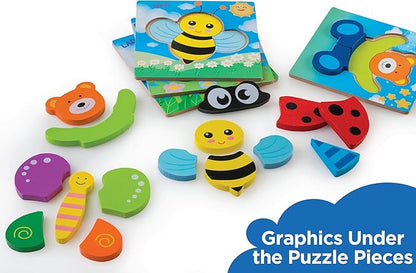 Wooden Puzzles for Toddlers 1-3 Girls & Boys, Sensory Toys, Educational Learning Toys: 4 Puzzles Ages 1-3, Gift Box, Storage Bag, Matching Coloring Book, Animals Puzzle for Toddlers Set of 4