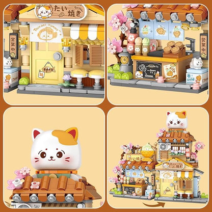 Lucky Cat Building Set,Openable Taiyaki Shop 923PCS Mini Brick Building Toy for Boys Girls Age 8+ (Not Compatible with Lego)