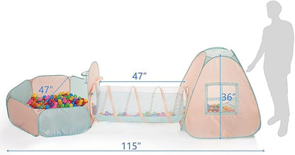 UTEX 3 in 1 Pop Up Play Tent with Tunnel, Ball Pit for Kids, Boys, Girls, Babies and Toddlers, Indoor/Outdoor Playhouse
