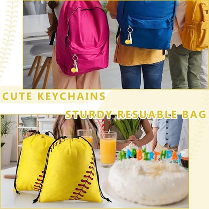 Nuogo 48 Pcs Softball Party Favors Softball Gifts for Girls Include 12 Pcs Softball Goodie Bags 12 Pcs Softball Keychain 12 Pcs Softball Bracelets and 12 Pcs Softball Stress Balls for Sport Party