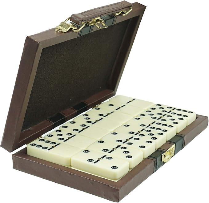 Premium Double 6 Dominoes Set, Jumbo Domino Set with Leather Case, Classic Domino Game for Adults & Kids, Travel-Friendly, Durable & Easy to Read Tiles