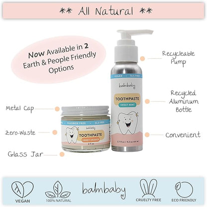 Kids All Natural Fluoride Free Toothpaste with Xylitol, SLS Free, Vegan, Gluten Free, BPA Free, Zero Waste, Mint, 2 fl oz