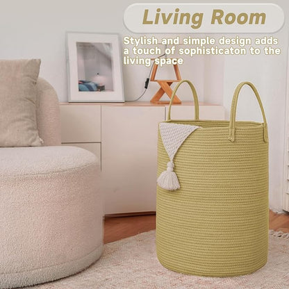 JMvicyroam Large Woven Laundry Basket Hamper,80L Cotton Rope Storage Bin for Blankets,Toys and Clothes,Decorative Tall Nursery Hamper for Living Room,Baby Nursery,Bathroom and Bedroom,Jute