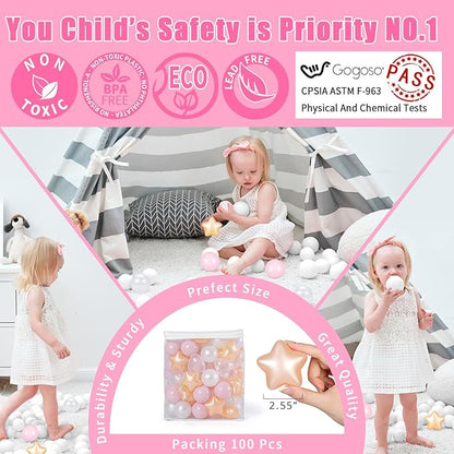 GOGOSO Ball Pit Balls,Plastics Balls for Ball Pit, Stars Hearts Shape for PastelBall for Toddlers Kids