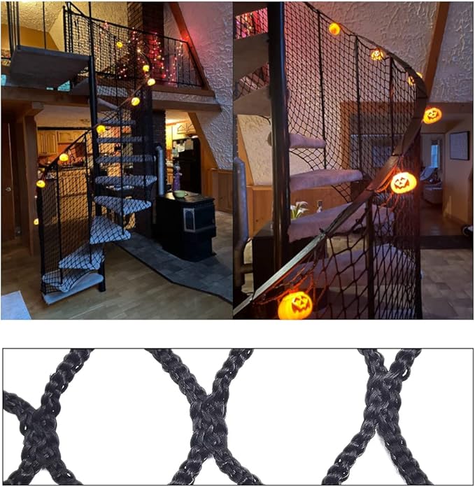 Child Safety Net 3.28ft x 9.84ft Stair Balcony Railing Protector/Pet Toy Anti-Fall Sturdy Polyester Black – 1 Pack