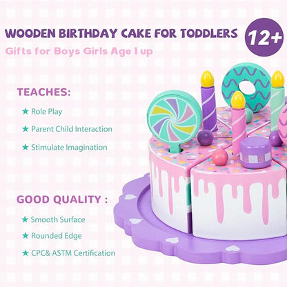 Toddler Cake Toys for Toddlers 1-3,Wooden Pretend Play Food Fake Birthday Cake,Tea Party Learning Kitchen Gift Toy for Boys Girls (Cookies Cake)