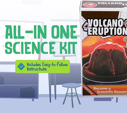 Volcano Science Kit for Kids 8-12 or Above- 9 Pcs Complete Volcano Kit Including NaHCO, C H O Powder, Eye Protection Masks and More- Safe, Non-Toxic Volcano Toys for Kids- Science Learning Games