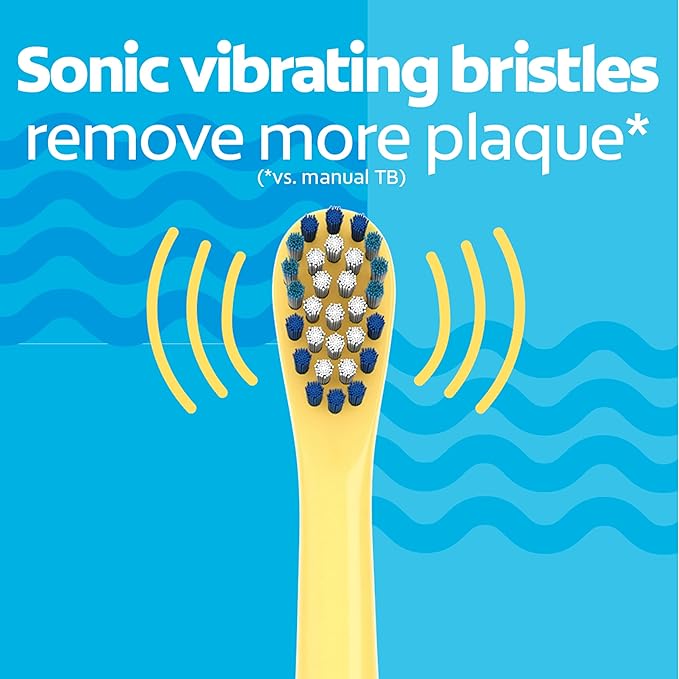 Colgate Kids Battery Powered Toothbrush, Kids Battery Toothbrush with Included AA Battery, Extra Soft Bristles, Flat-Laying Handle to Prevent Rolling, Minion Toothbrush, 1 Pack