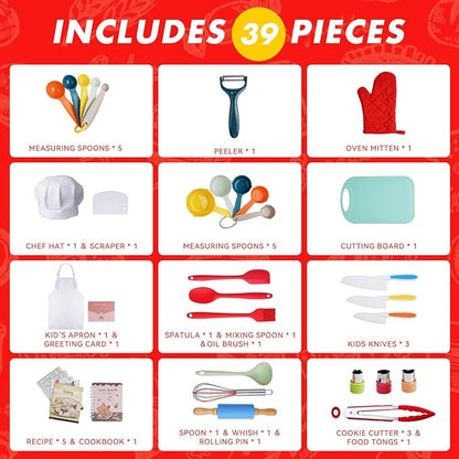Kids Cooking & Baking Set Real Cooking Utensils Guide - Complete Cooking Supplies for The Junior Chef - Kids Baking Tools for Girls & Boys - Real Kitchen Accessories Kit for The Curious Child