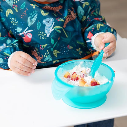 Bumkins Baby Bowl, Silicone Feeding Set with Suction for Baby and Toddler, Includes Spoon and Lid, First Feeding Set, Training Essentials for Baby Led Weaning for Babies 4 Months Up, Blue Jelly