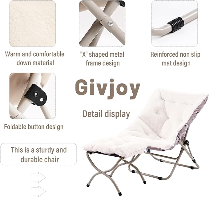 Comfy Saucer Chair with Ottoman, Oversized Folding Faux Fur Chair Soft Furry Lounge Lazy Chair with Metal Frame Moon Chair Accent Chair for Bedroom, Living Room, Dorm Rooms