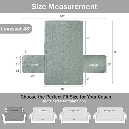 Sage Green Loveseat Covers for 2 Cushion Couch, Water Repellent Slip Covers for Loveseat, Washable Love Seat Quilted Couch Covers, Pet Friendly Loveseat Slipcovers (Loveseat 48", Sage Green)