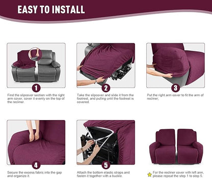 KinCam Recliner Covers, Stretch Reclining Chair Covers, Recliner Sofa Slipcovers Stripe Jacquard Recliner Couch Covers Furniture Protector Covers for Pet Kid (2 Seater, Wine)