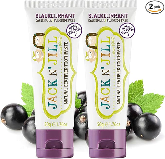 Jack N' Jill Natural Toddler Toothpaste for Baby, Kids and Infants 6 Months & Up, Fluoride Free Training Toothpaste for Toddlers 1-3 (1.76 Fl Oz (Pack of 2), Blackcurrant)