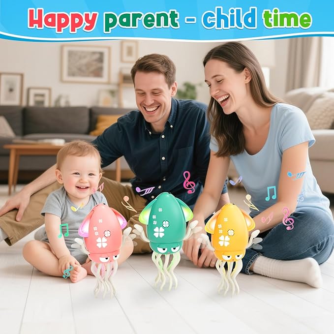 Dancing Squid Baby Toy, Infant Tummy Time Toys for 3-6 Months, Interactive Crawling Octopus with Music & Lights for 6-12, 12-18 Learning Walking Toy for Toddlers 1 Year Old Boys Girls Birthday Gifts