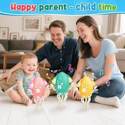 Dancing Squid Baby Toy, Infant Tummy Time Toys for 3-6 Months, Interactive Crawling Octopus with Music & Lights for 6-12, 12-18 Learning Walking Toy for Toddlers 1 Year Old Boys Girls Birthday Gifts
