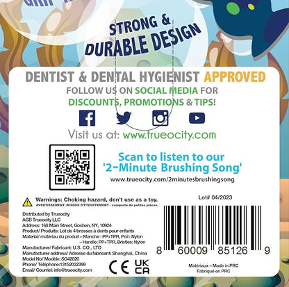 Kids Toothbrush 4 Pack - Soft Contoured Bristles - Child Sized Brush Heads (3-10 Year Old) - Suction Cup for Fun & Easy Storage - Girl & Boy Set (Green & Pink)