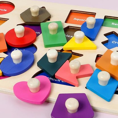 Shape Puzzles Wooden Puzzles for Toddlers, Peg Puzzle Educational Shape Sorter Toys Wooden Shape Board Puzzles, Preschool Learning Educational Toy for Baby Girls Boys