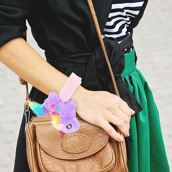 LUOZZY 4Pcs Animal Slap Bracelet Stuffed Unicorn Slap Bracelets Plush Animal Huggers Kids Slap Band Toys Party Favors - Blue+Pink+White+Purple