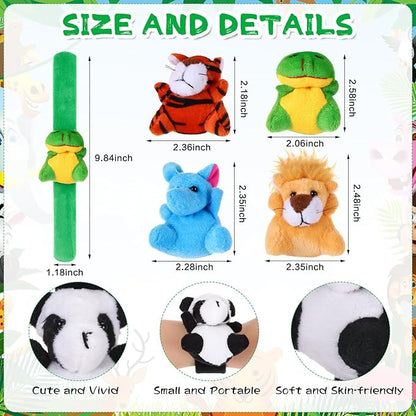 Leyndo 30 Pcs Stuffed Animal Slap Bracelet for Kids Cute Animal Slap Bracelets Stuffed Animal Bracelets Bulk Slap Bracelet Plush for Holiday Gifts, Themed Party Favors, Classroom Rewards