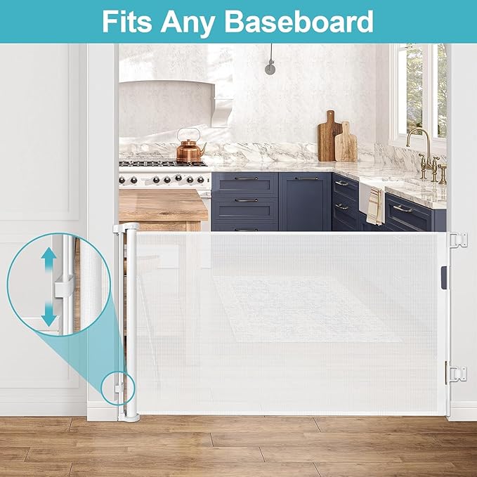 52 Inch Retractable Dog Gate for Kids Indoor Retractable Baby Gate for Doorway Retractable Baby Gate for Stair Outdoor Baby Gate for Decks Pet Gate for Stair Outdoor Child Gate for Doorways (White)