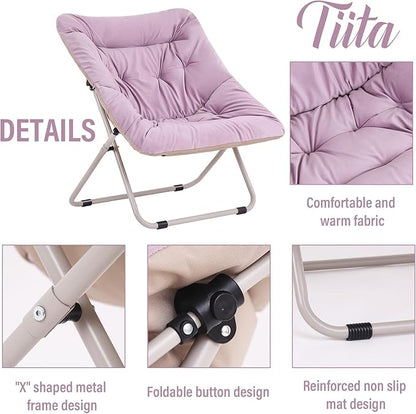 Tiita Comfy Saucer Chair, Soft Faux Fur Oversized Folding Accent Chair, Lounge Lazy Chair for Kids Teens Adults, Metal Frame Moon Chair for Bedroom, Living Room, Dorm Rooms