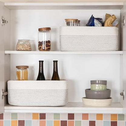 OIASKET Storage Baskets for Organizing 3 Pack, Woven Baskets for Shelves, Closet Organizer Bins Empty Gift Basket Toy Storage for Toys, Books, Towels, Clothes, 15"x11.42"x6.7", White & Black