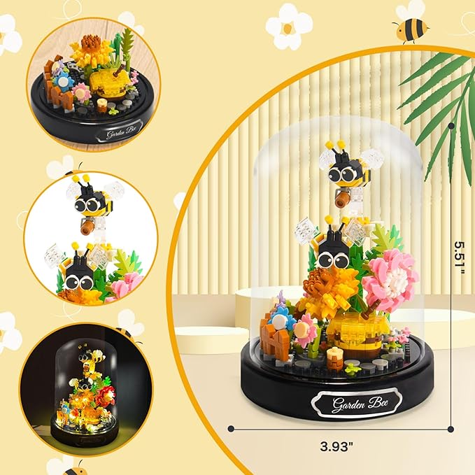 Topdear Flower Bouquet Building Set with LED String Light, Bee Flowers Botanical Collection, 588 Pcs Mini Bricks Building Blocks Toy for Boys Girls, Adults, Gift for Birthday, Christmas, Mother's Day