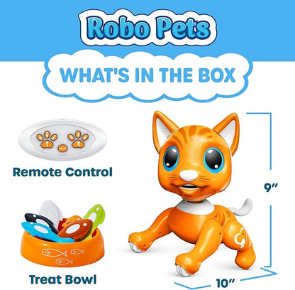 Power Your Fun Robo Pets Cat Toy for Girls and Boys - Remote Control Robot Toy Interactive Hand Motion Gestures, Smart STEM Programmable Treats Toys, Walking, Dancing Robot Pet Cat for Kids
