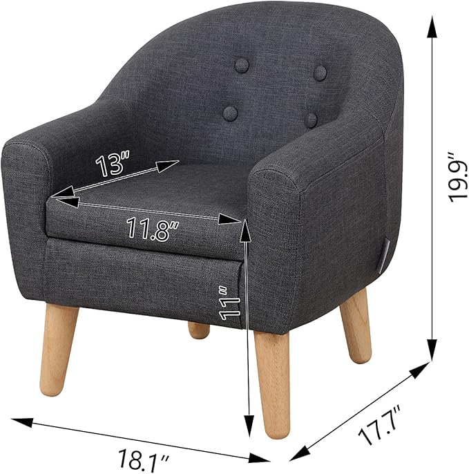 Single PVC Kids Sofa Chair, Toddler Sofa Couch with Wooden Legs, Ideal Children Armchair for Children Gift (Gray)