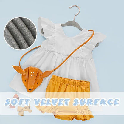 ManGotree Baby Velvet Hangers with 360° Swivel Rose Gold Hook, 10.95" Non-Slip Toddler Hangers, Ultra Thin Space Saving Infant Hangers for Kids Clothes, 15 Pack (Gray)