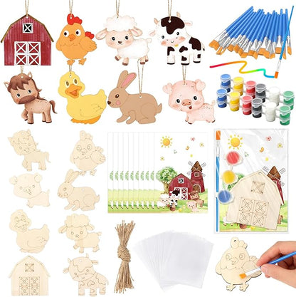 24 Pcs Farm Party Favors Wooden Painting Craft Kits Birthday Party Supplies with Organza Bag for Goodie Bags Fillers Adult Thank You Gifts