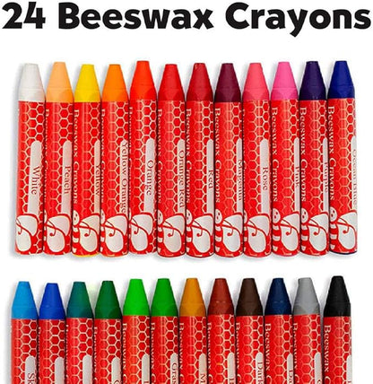 Faber-Castell Back to School Beeswax Crayon Coloring Set - 24 Beeswax Crayons, Crayon Sharpener & Doodle Pad, Multi (FC14339)