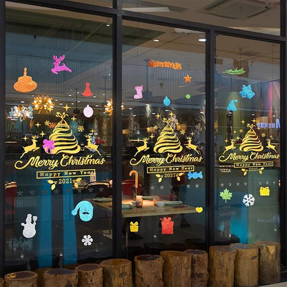 Foam Christmas Stickers,100pcs Glitter Self-Adhesive EVA Stickers Xmas Snowman Snowflake Cake Tree Gift Sugar Foam Stickers for Classroom Decorations Crafts DIY Scrapbooking Card