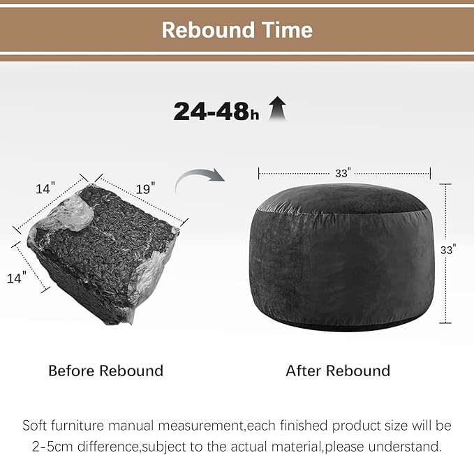 Bean Bag Chairs for Adults - Memory Foam Furniture BeanBag Chair - Kids/Teens Sofa with Soft Micro Fiber Cover - Round Fluffy Couch for Living Room Bedroom College Dorm - 3 ft, Carbon Black