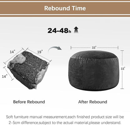 Bean Bag Chairs for Adults - Memory Foam Furniture BeanBag Chair - Kids/Teens Sofa with Soft Micro Fiber Cover - Round Fluffy Couch for Living Room Bedroom College Dorm - 3 ft, Carbon Black