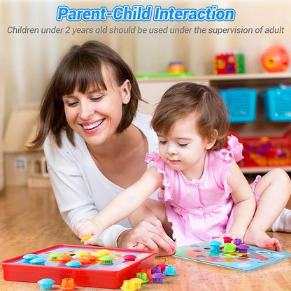 Geekper 68PCS Button Art Toys for Toddlers Color Matching Mosaic Pegboard, Early Learning Educational Toys for 3, 4, 5, 6 Year Old Kids Boys and Girls, 10 Pictures and 58 Buttons