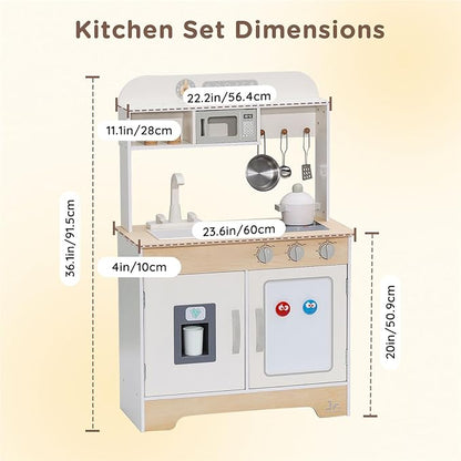SainSmart Jr. Kitchen for Kids, Wooden Play Kitchen with Toy Storage System, Toy Kitchen Set with Plenty of Play Features, Kids Play Kitchen Designed, Gift for Ages 3+ White
