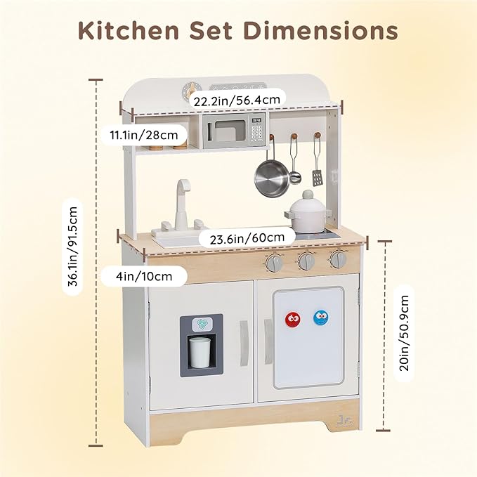 SainSmart Jr. Kitchen for Kids, Wooden Play Kitchen with Toy Storage System, Toy Kitchen Set with Plenty of Play Features, Kids Play Kitchen Designed, Gift for Ages 3+ White