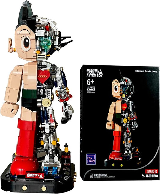 Mech Astro Boy Toy Building Kit,Collectible Mighty Atom Display Model,Half Mech Detail Hand-Made Mech Building Blocks,Gift for Adults and Kids,Compatible with Lego(1258 Pieces)