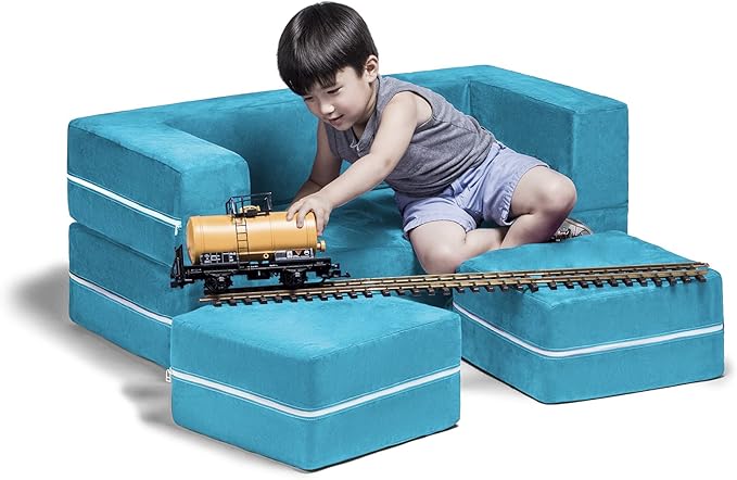Jaxx Zipline Kids Modular Loveseat & Ottomans/Fold Out Lounger, Aqua