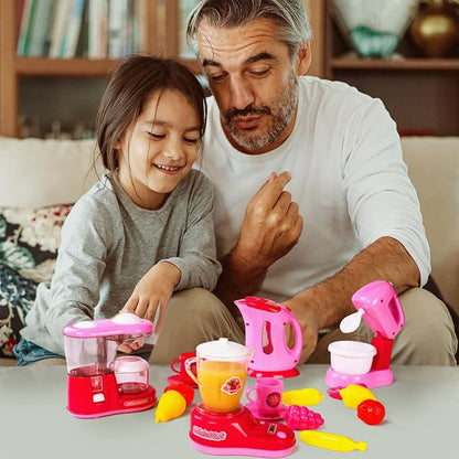 Kitchen Appliances Toy,Kids Kitchen Pretend Accessories Play Set,Coffee Maker Machine,Blender,Mixer and Kettle with Realistic Light and Sounds,Play Kitchen Set for Kids Boys Girls