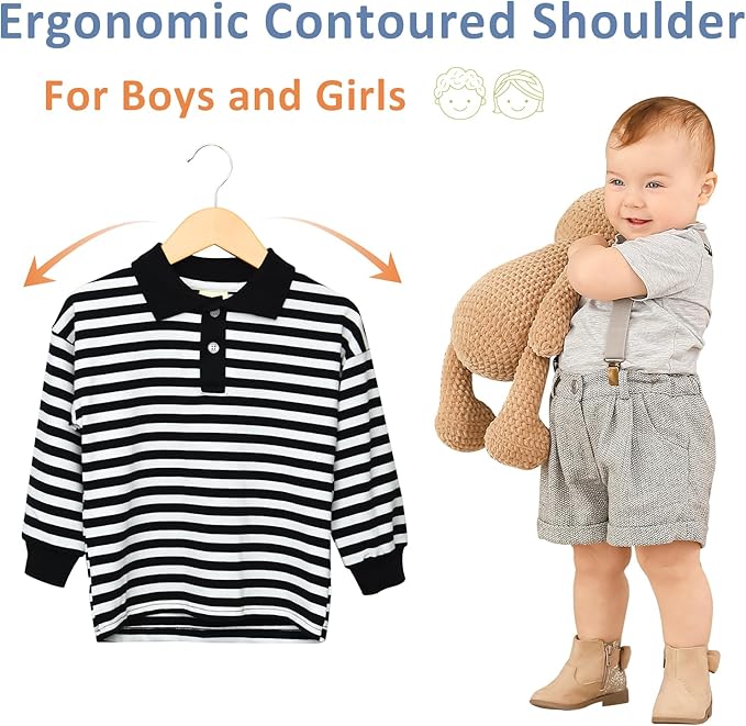 FairyHaus Kids Hangers 20 Pack 12.8 Inch, Natural Wooden Baby Hangers for Closet, Anti-Rust 360° Swivel Hook, Notches & Smooth Finish, Durable and Strong Childrens Hangers for Clothes