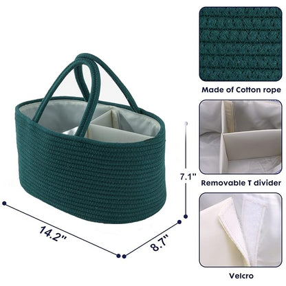 Baby Diaper Caddy Organizer for Girl Boy Rope Nursery Storage Bin Basket Portable Holder Tote Bag for Changing Table Car Travel Baby Shower Gifts Newborn Essentials Registry Must Have Items Dark Green