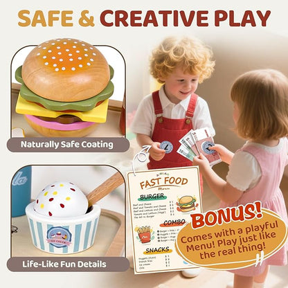 Wooden Play Food for Toddlers Pretend Play Sets 3-5 Year Old Food Toy Kitchen Accessories Birthday Gift for 3 Year Old Girl Boy 2-4 Age 4 5 6 Wood Educational Toys