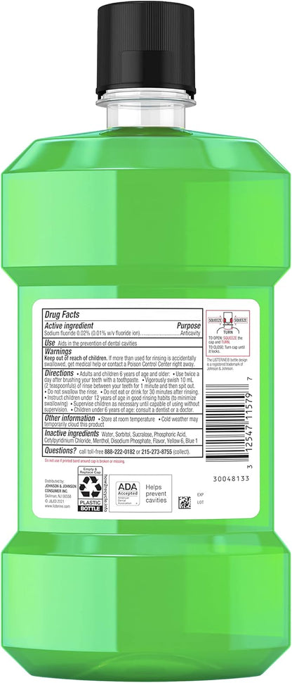 Listerine Smart Rinse Kids Mouthwash, ADA Accepted, Alcohol-Free Anticavity Sodium Fluoride Mouthwash, Oral Rinse for Dental Cavity Protection, Mint Shield Flavor for Children's Oral Care, 500 mL